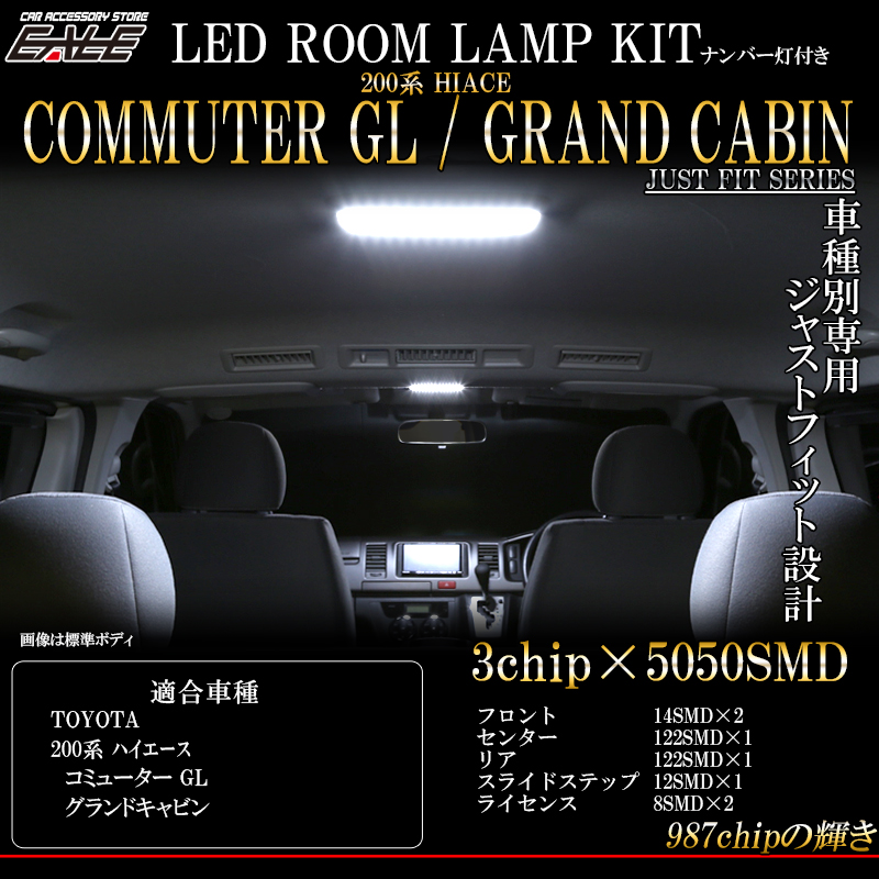 トヨタ 200系 ハイエース グランドキャビン コミューターGL 専用設計 LED ルームランプ キット 純白 ホワイト R-415