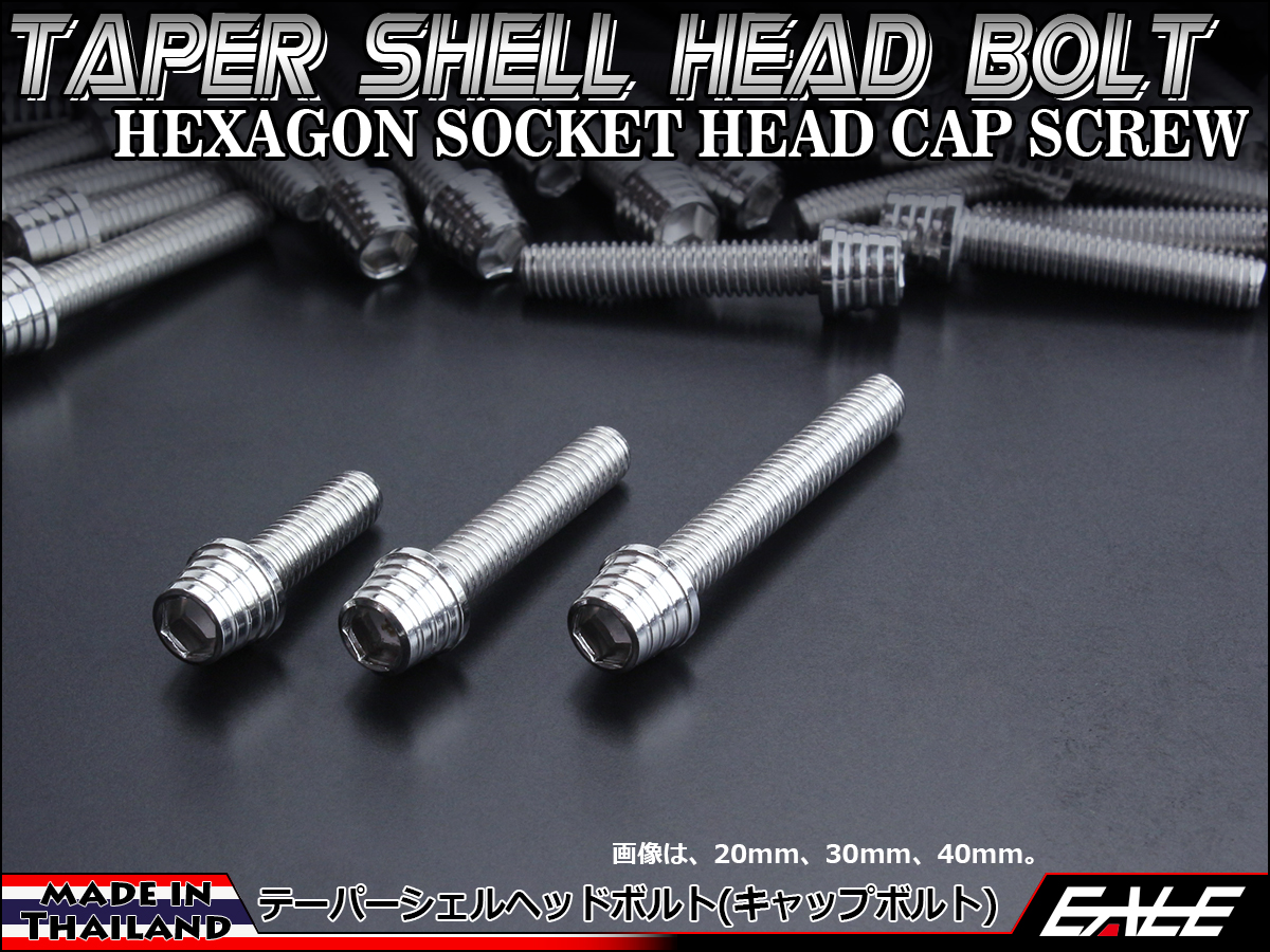 M6×40mm テーパーシェルヘッドボルト ステンレス製キャップボルト クランクケースなどのエンジン周りに シルバー TB0254 【メール便可】