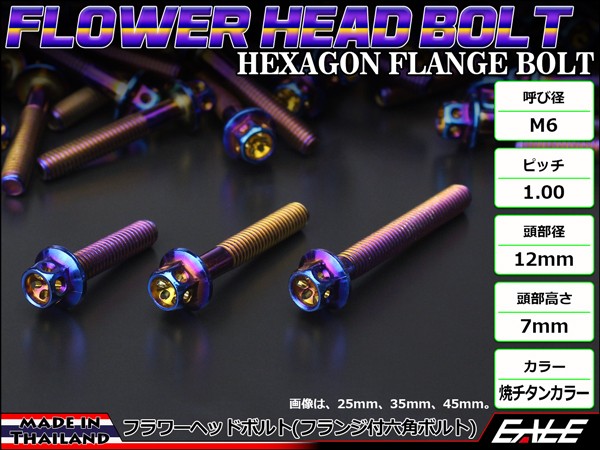 M6×110mm フラワーヘッドボルト ステンレス製フランジ付き六角ボルト クランクケースなどのエンジン周りに 焼チタンカラー TB0563 【メール便可】