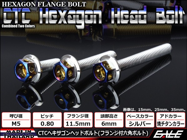 M5×25mm P0.8 フランジ ヘキサゴンヘッドボルト 六角ボルト ステンレス CTC シルバー＆焼チタンカラー TB0657 【メール便可】