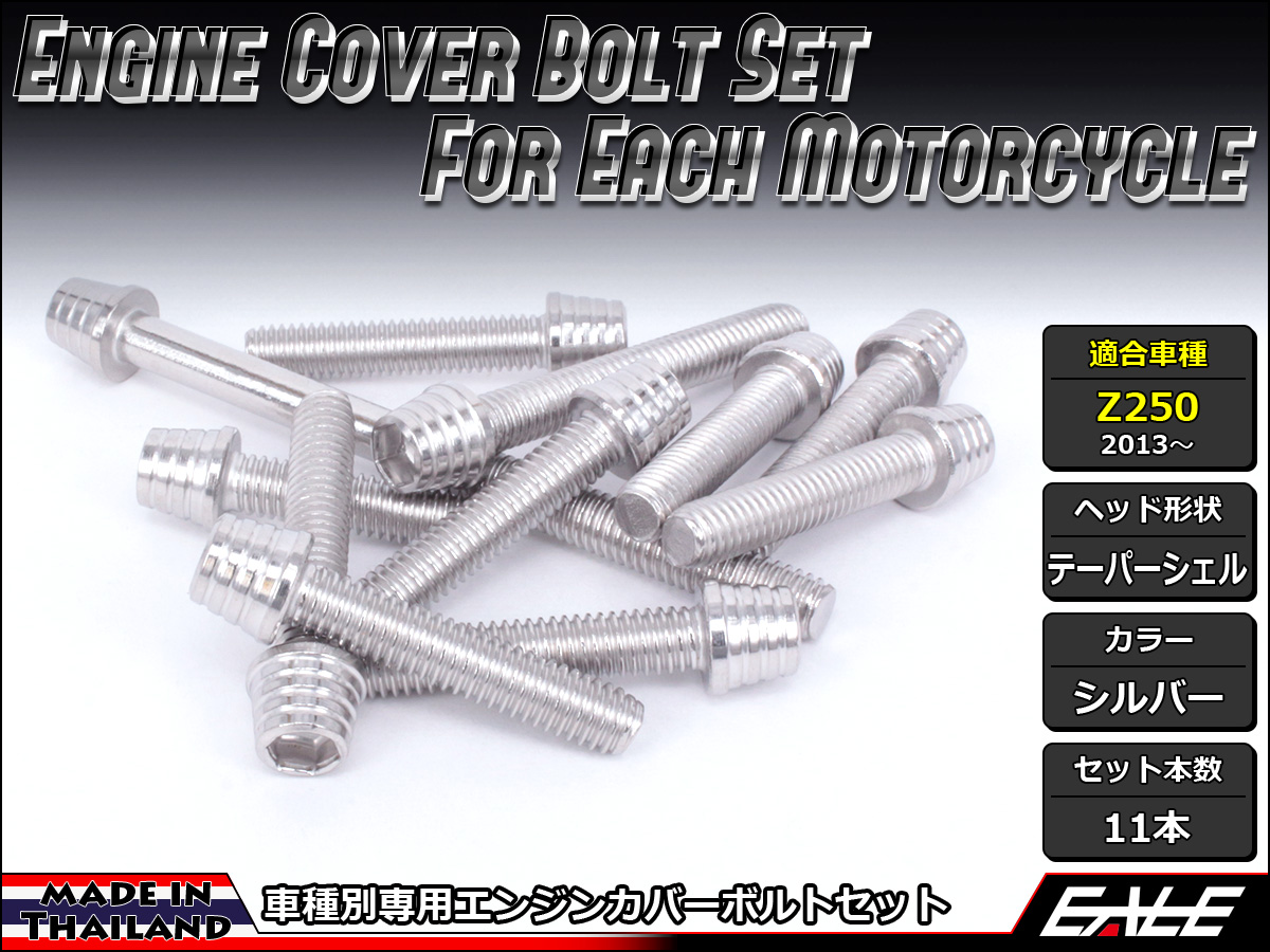 Z250(ER250) エンジンカバー ボルト11本set キャップボルト テーパーシェルヘッド シルバー TB8051