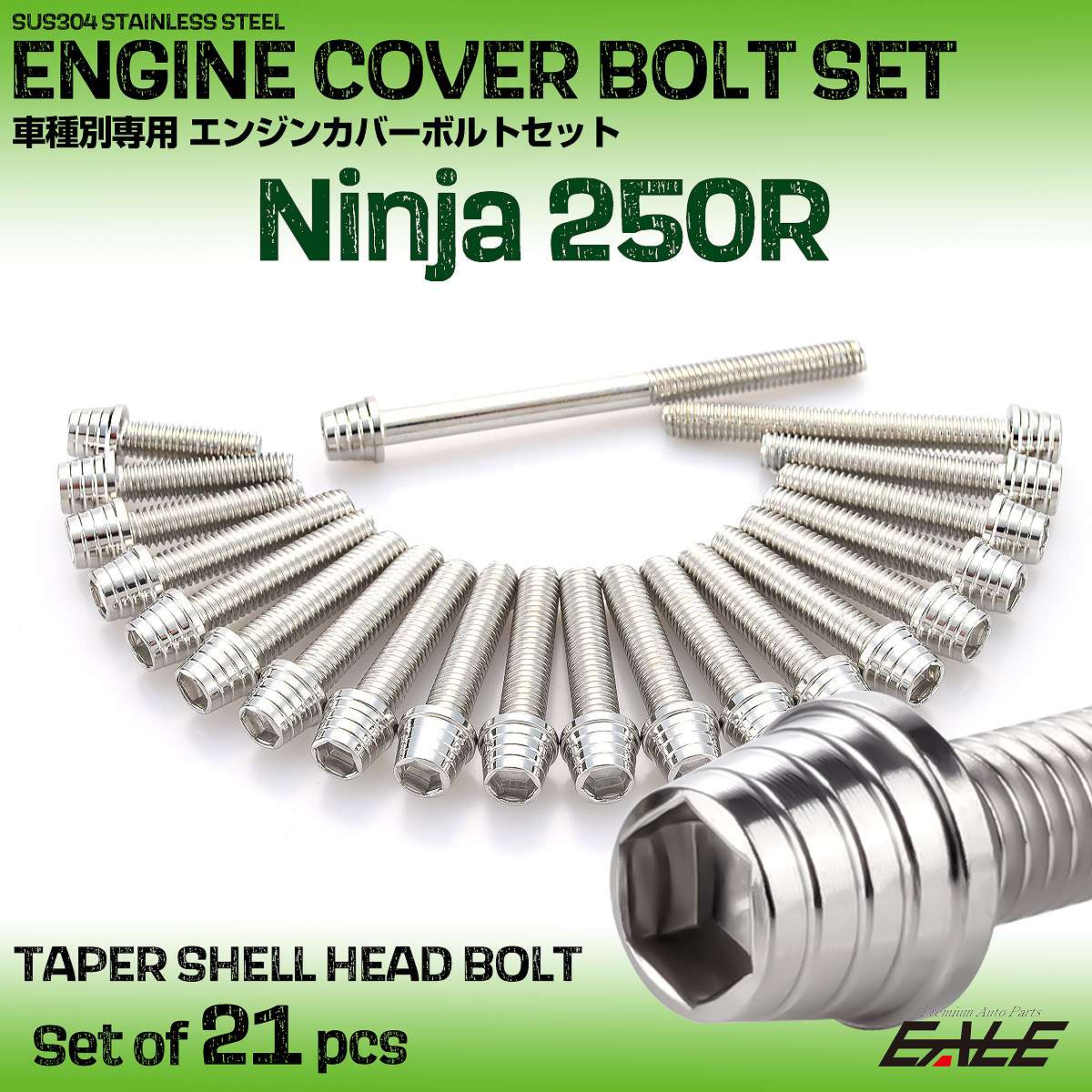 エンジンカバー ボルトセット Ninja250R ニンジャ 21本セット テーパーシェルヘッド カワサキ用 シルバー TB8326