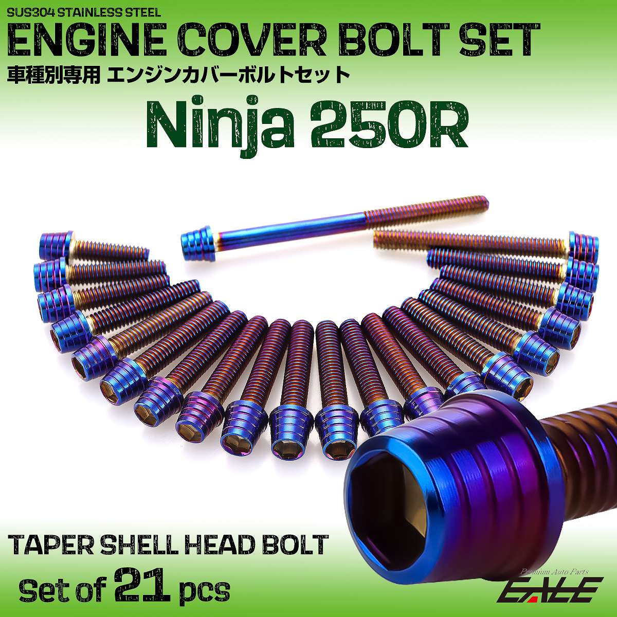 エンジンカバー ボルトセット Ninja250R ニンジャ 21本セット テーパーシェルヘッド カワサキ用 焼きチタン色 TB8328