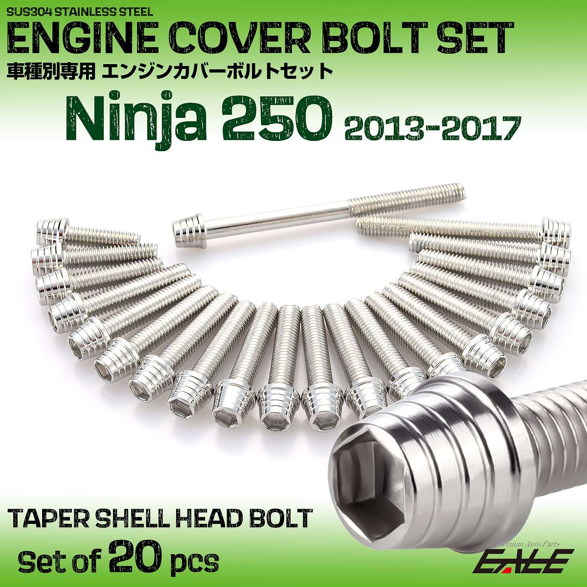エンジンカバー ボルトセット ニンジャ250 Ninja250 2013-2017年 20本セット テーパーシェルヘッド カワサキ用 シルバー TB8351