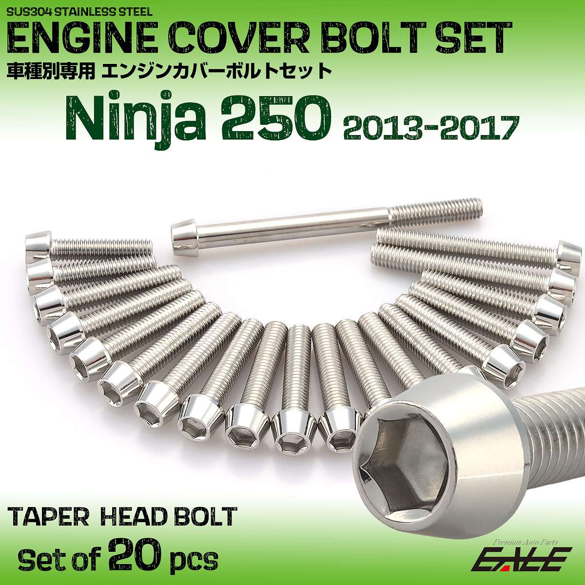 エンジンカバー ボルトセット ニンジャ250 Ninja250 2013-2017年 20本セット テーパーヘッド カワサキ用 シルバー TB8358
