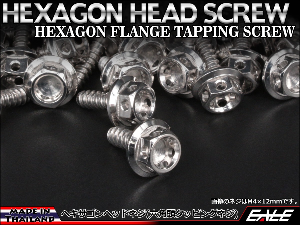 タッピングネジ M4×16mm ヘキサゴンヘッド ネジ 六角頭 ステンレス フランジ カウルやパネルなどに シルバー TC0002 【メール便可】