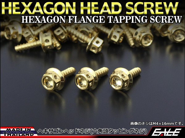 M5×16mm ヘキサゴンヘッドネジ タッピングネジ ステンレス 削り出し 六角頭 フランジ カウルやパネルなどに ゴールド TC0008 【メール便可】