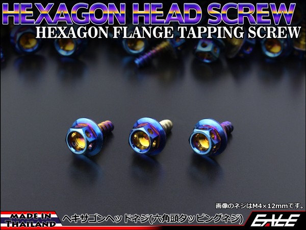 M4×12mm ヘキサゴンヘッドネジ タッピングネジ ステンレス 削り出し 六角頭 フランジ カウルやパネルなどに 焼チタンカラー TC0011 【メール便可】