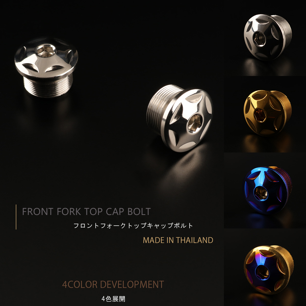 汎用 M20×10mm P1.0 フロントフォーク トップ キャップ スターヘッド ボルト 2個セット SUS304 ステンレス製 シルバー TH0107 【メール便可】