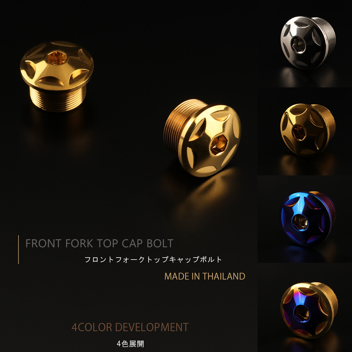 汎用 M20×10mm P1.0 フロントフォーク トップ キャップ スターヘッド ボルト 2個セット SUS304 ステンレス製 ゴールド TH0108 【メール便可】