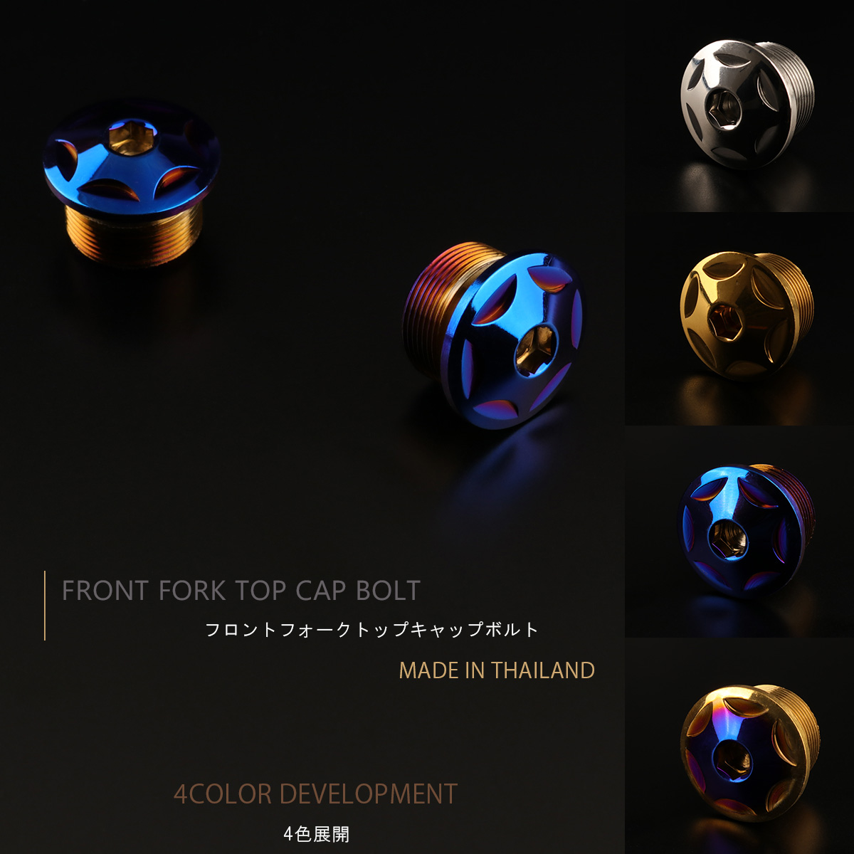 汎用 M20×10mm P1.0 フロントフォーク トップ キャップ スターヘッド ボルト 2個セット SUS304 ステンレス製 焼チタンカラー TH0109 【メール便可】