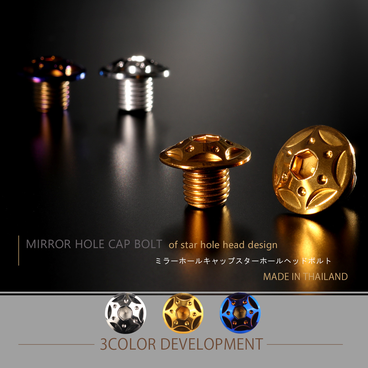 ミラーホールカバー キャップ スターホールヘッド 2個セット M10×10mm 正ネジ P1.25 SUS304 ステンレス製 ゴールド TH0122 【メール便可】