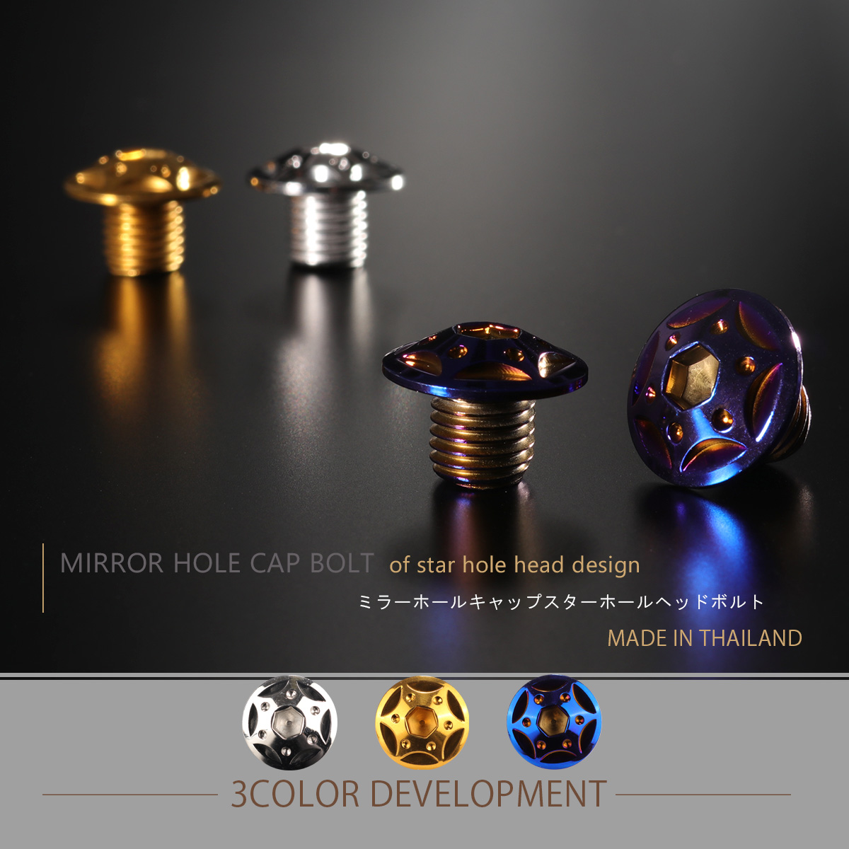 ミラーホールカバー キャップ スターホールヘッド 2個セット M10×10mm 正ネジ P1.25 SUS304 ステンレス製 焼チタン TH0123 【メール便可】