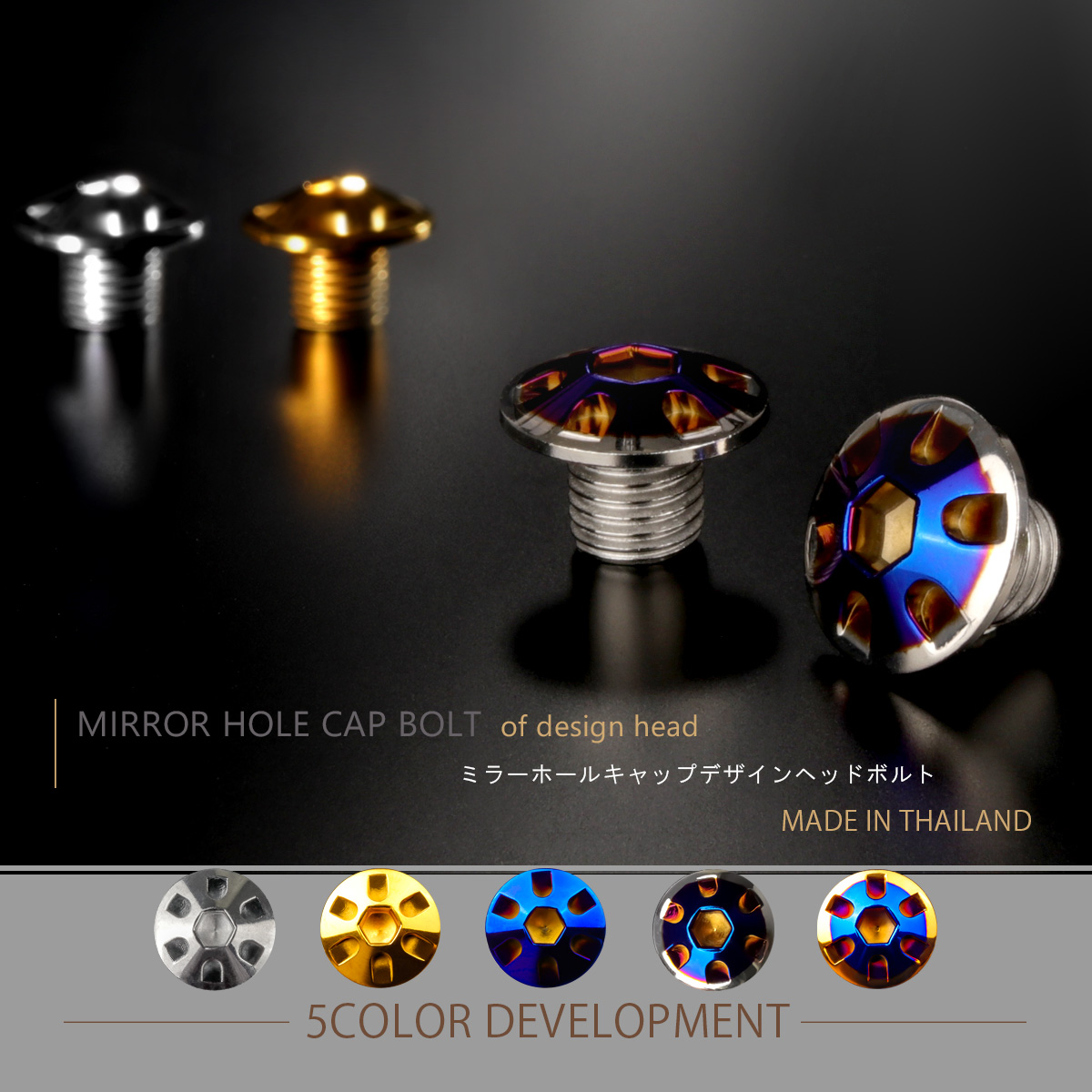 ミラーホールカバー キャップ デザインヘッド 2個セット M10×10mm 正ネジ P1.25 SUS304 ステンレス製 シルバー＆ブルー TH0127 【メール便可】