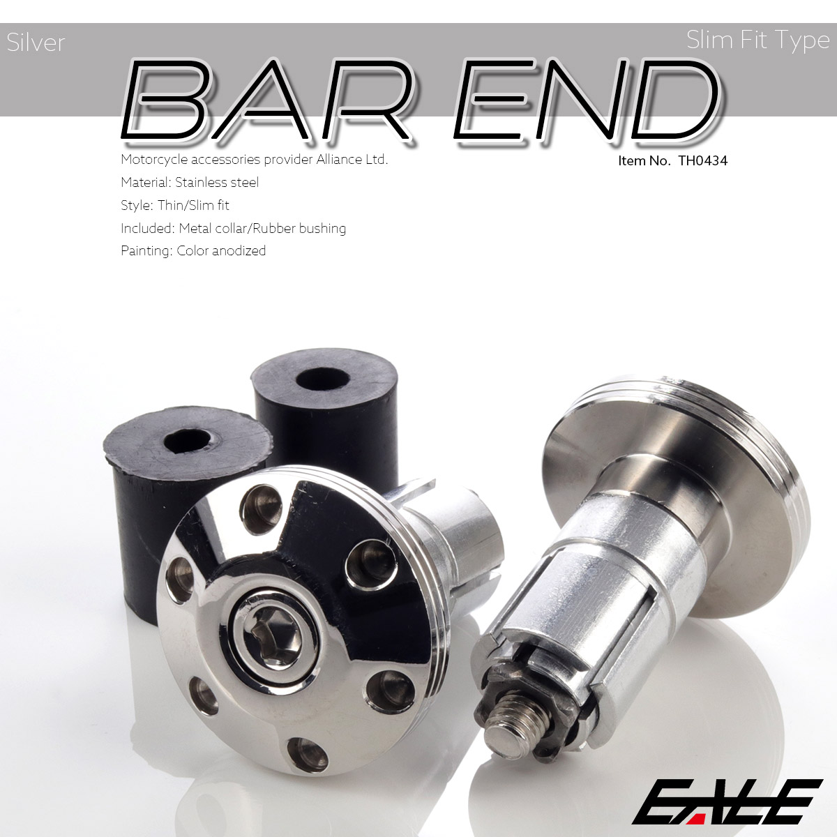 バーエンドキャップ 適合ハンドルパイプ内径13-18mm シンホールヘッド ステンレス 薄型 シルバー TH0434