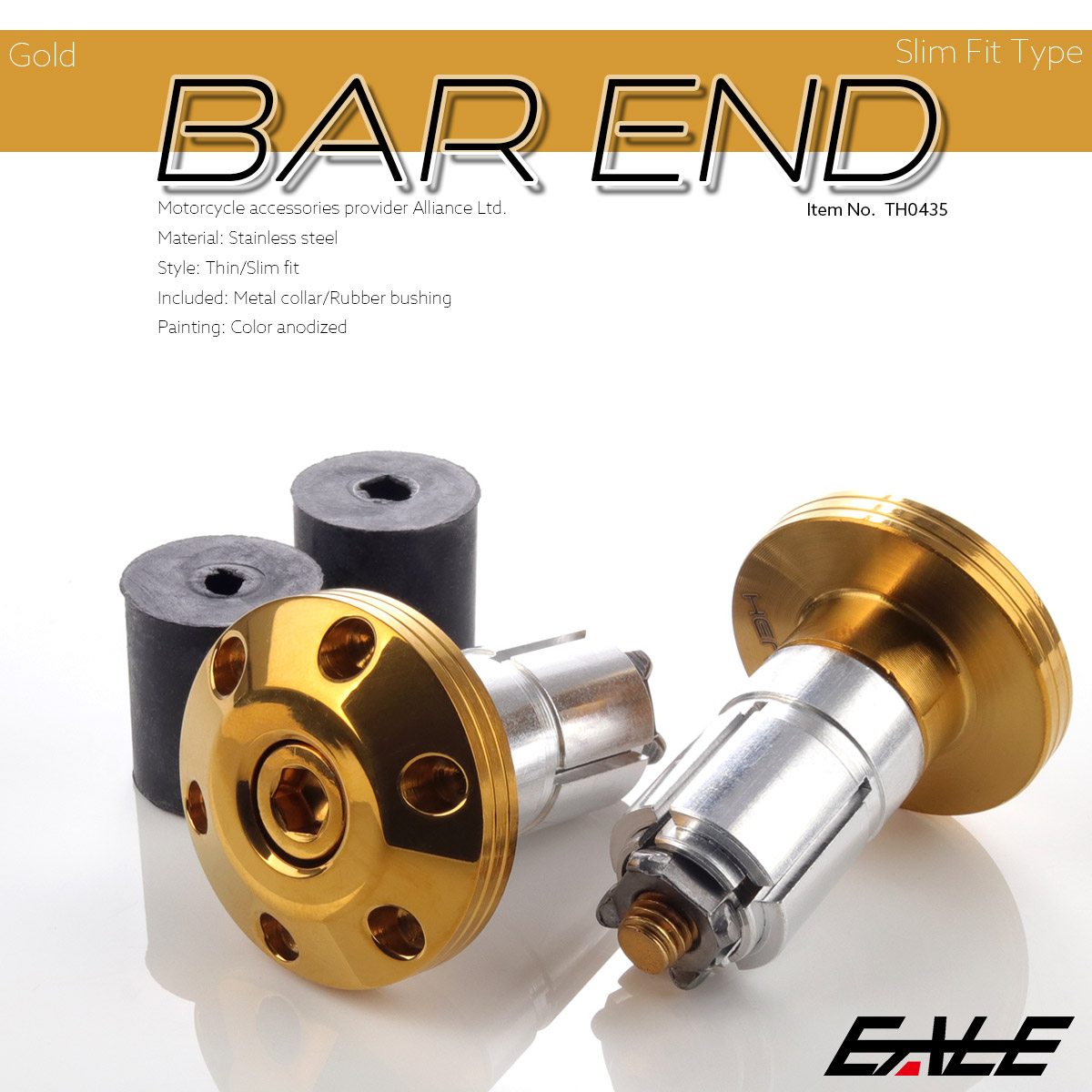 バーエンドキャップ 適合ハンドルパイプ内径13-18mm シンホールヘッド ステンレス 薄型 ゴールド TH0435