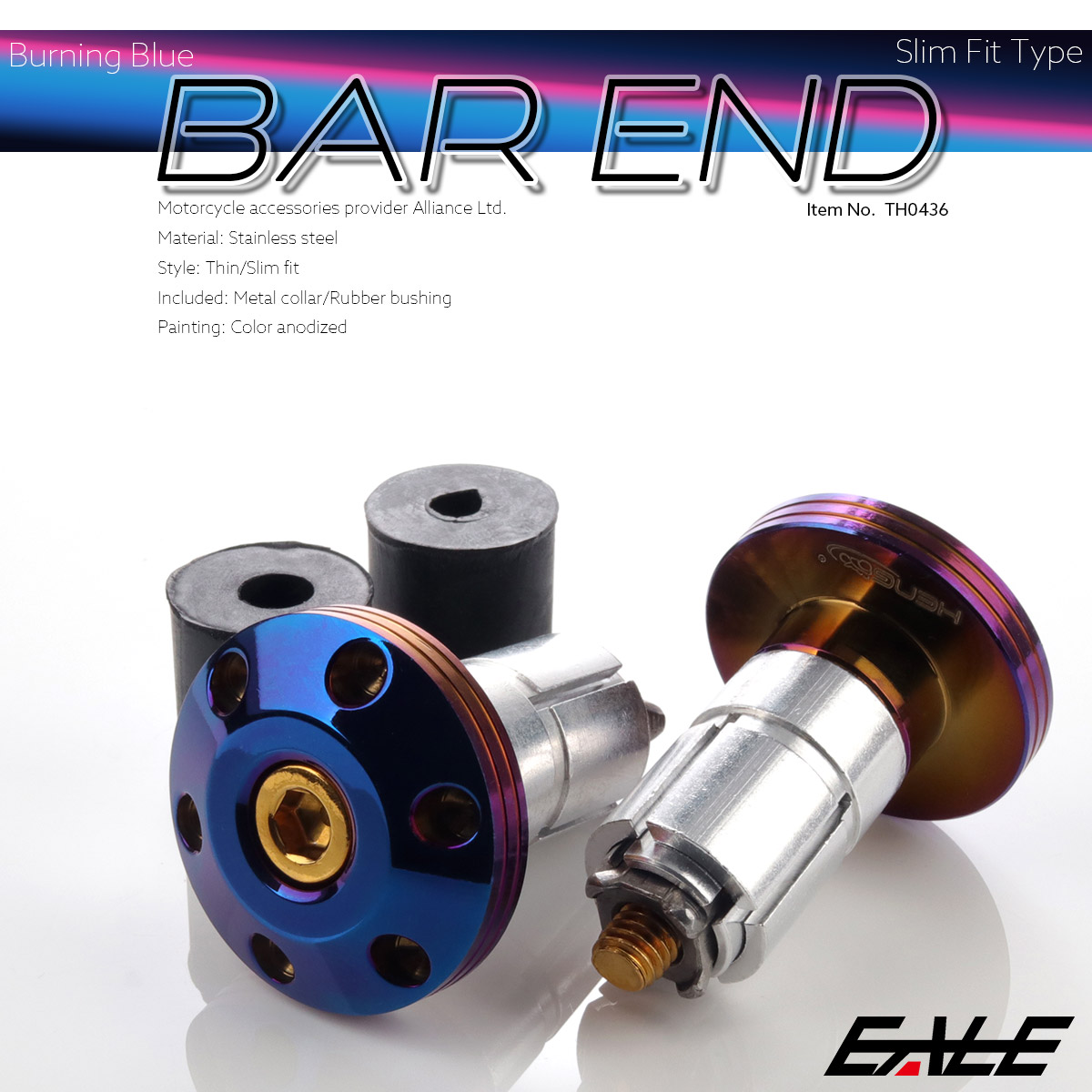 バーエンドキャップ 適合ハンドルパイプ内径13-18mm シンホールヘッド ステンレス 薄型 焼チタンカラー TH0436