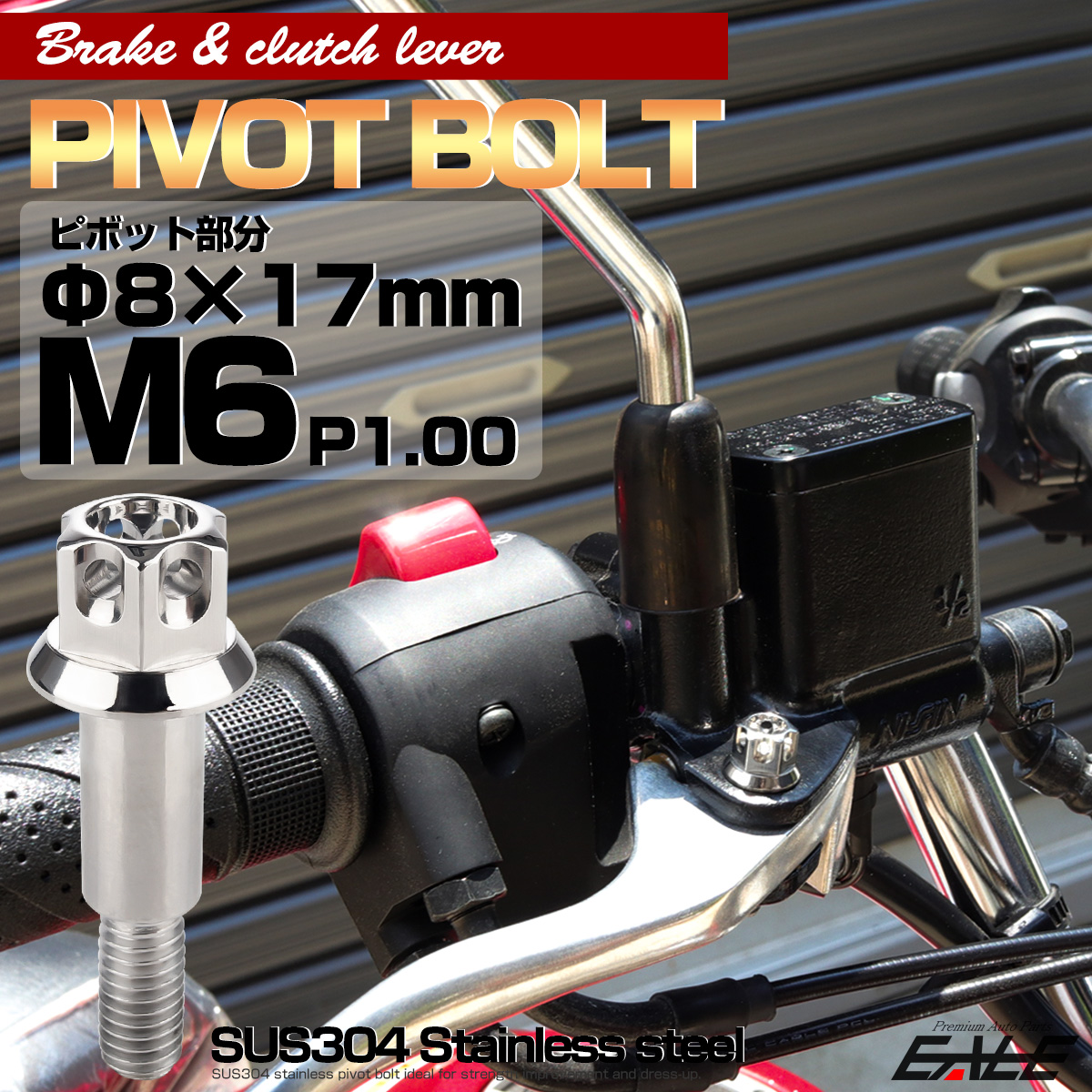 ブレーキレバー クラッチレバー 取付用 ピボットボルト Φ8×17mm M6×13mm P=1.00 シルバー A3ヘッド SUSステンレス TH0536 【メール便可】