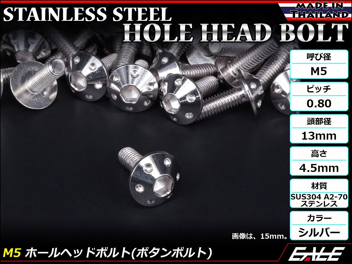 M5×20mm P0.8 ホールヘッドボルト シルバー ボタンボルト ステンレス削り出し SUS304 TR0048 【メール便可】