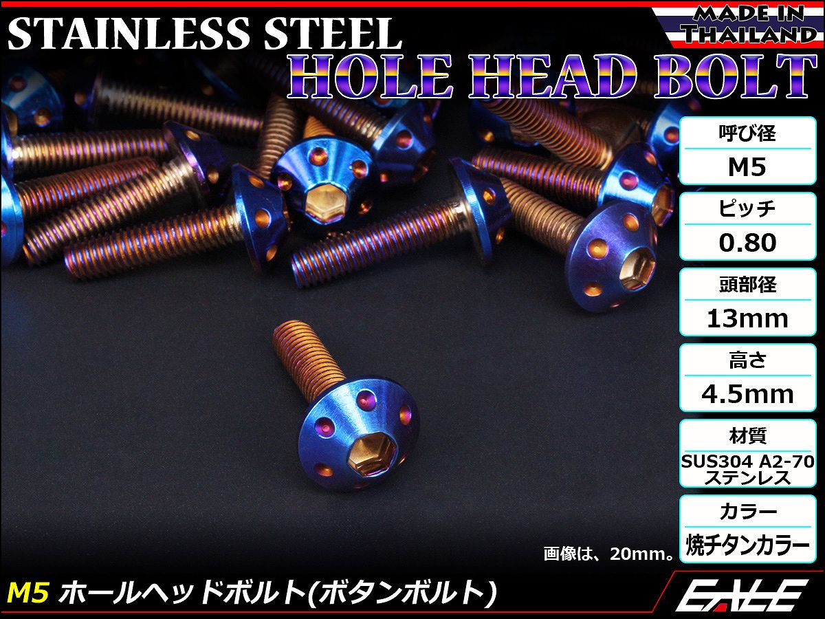 ボタンボルト M5×12mm P0.8 ホールヘッドボルト 六角穴 SUS304 ステンレス削り出し 焼きチタンカラー TR0074 【メール便可】