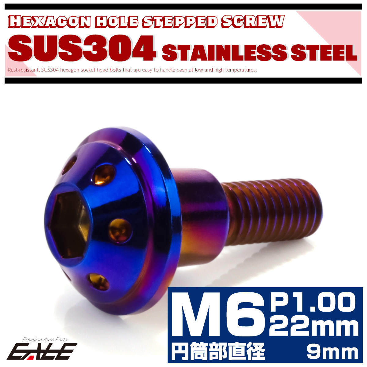 段付きボルト M6×22mm P1.0 円筒部直径9mm ホールヘッド SUS304 ステンレス 六角穴 フランジボルト 焼きチタンカラー TR0876 【メール便可】