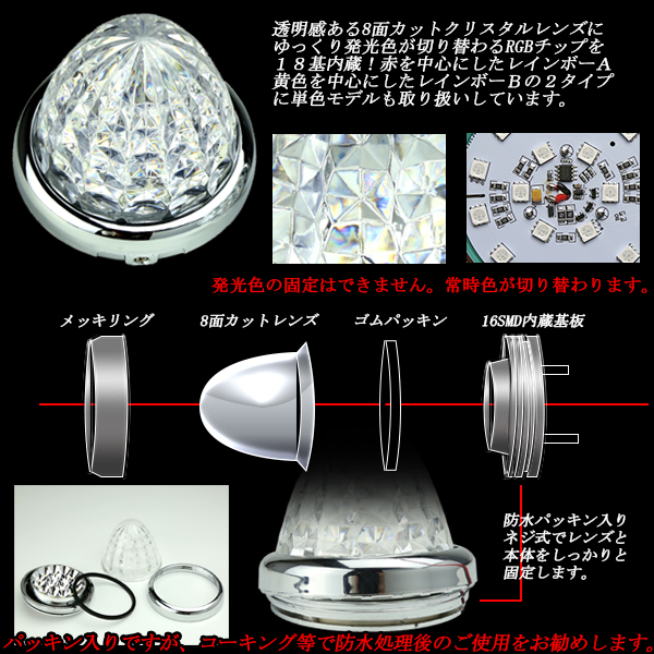 クリスタル LED バス マーカー ランプ レインボーA 24V F-187