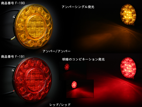LED 汎用テールランプ 丸型 12V/24V兼用 トラック/ボートトレーラー等