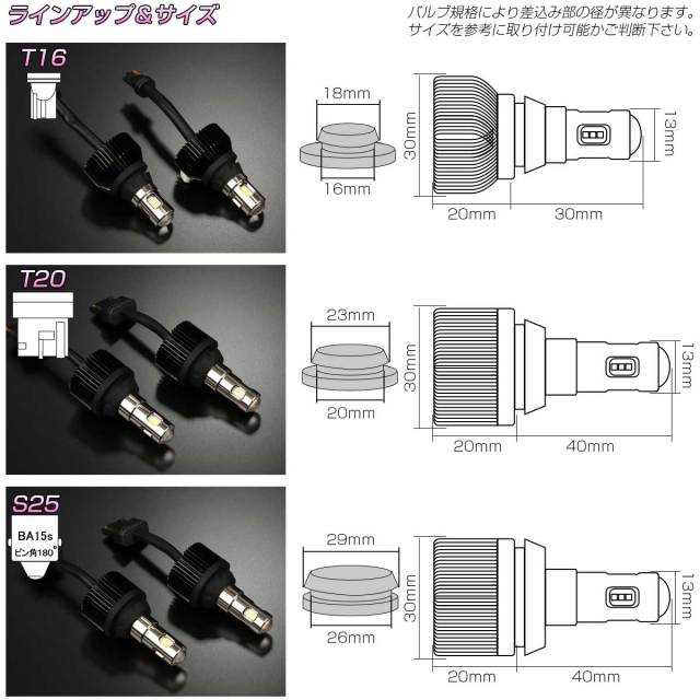 T16 T20 S25 LED バルブ バックランプ 超爆光 2600ルーメン 12V 15LED+