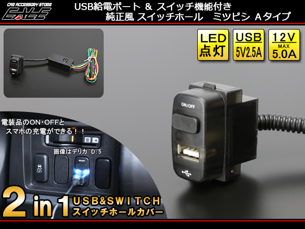 2in1 USB電源&スイッチホールカバー ミツビシA 汎用 I-300 【メール便可】