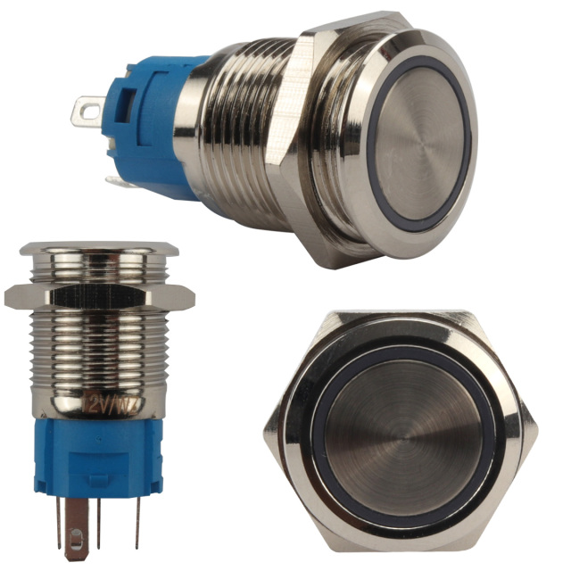 プッシュスイッチ 18mm オルタネイト式 LEDリング付き 5色 配線
