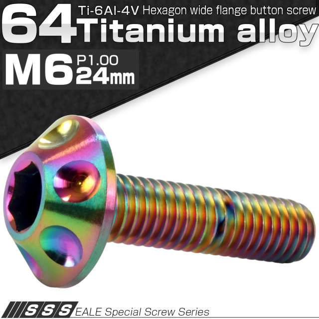 チタンボルト M6×25mm P1.00 頭部径14mm ボタンボルト 六角穴 ホールヘッド レインボー 虹色 JA010 【メール便可】