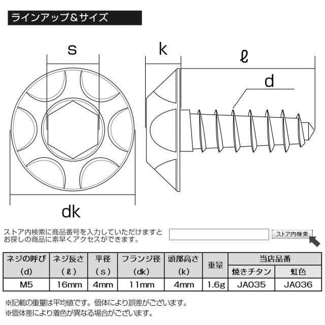 64チタン合金(TC4 GR5 Ti-6Al-4V) M5×16mm カッティングヘッド