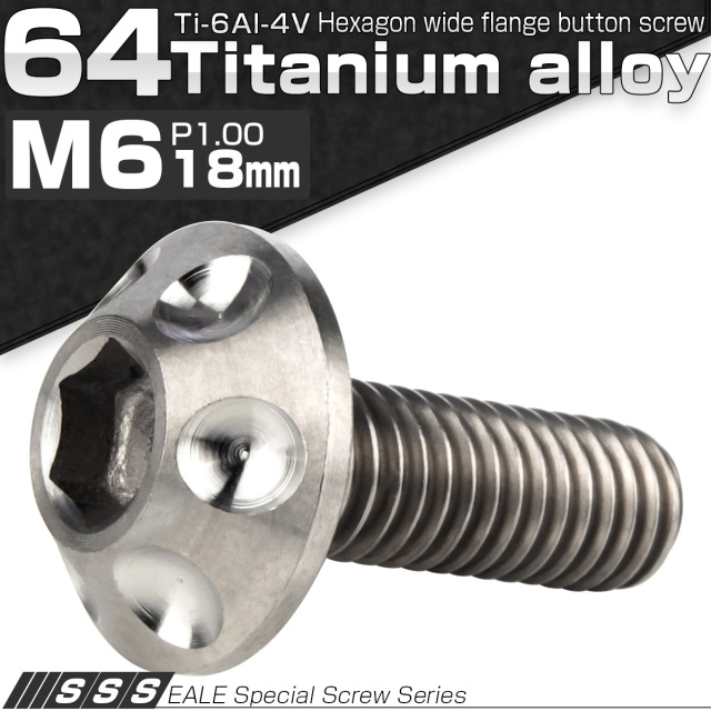 チタンボルト M6×18mm P1.00 頭部径14mm ボタンボルト 六角穴 ホールヘッド シルバー 原色 JA1128 【メール便可】