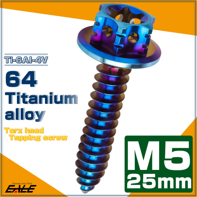 64チタン製 M5×25mm タッピングネジ トルクス穴 フランジ付 ヘキサゴンヘッド ビス 焼きチタン ダークカラー JA1216 【メール便可】