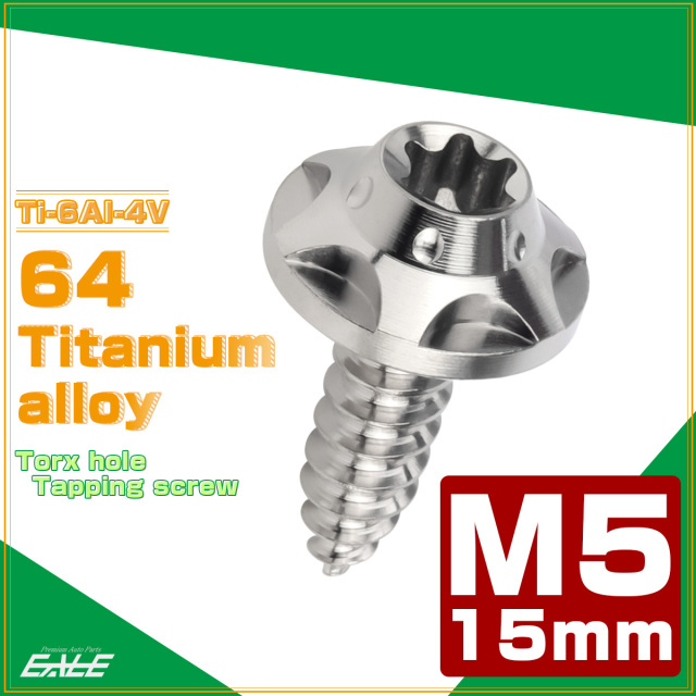 64チタン M5×15mm タッピングネジ トルクス穴 スターホールヘッド ビス シルバー JA1225 【メール便可】