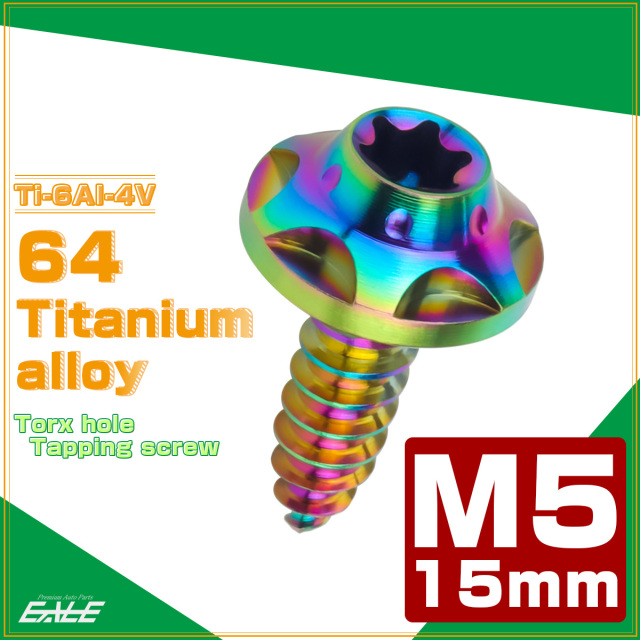 64チタン M5×15mm タッピングネジ トルクス穴 スターホールヘッド ビス ライトカラー レインボー JA1229 【メール便可】