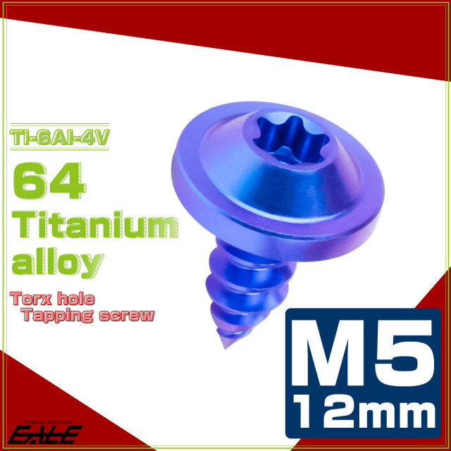 タッピングネジ M5×12mm チタン トルクス穴 フランジ付き ビス ブルー JA1248 【メール便可】
