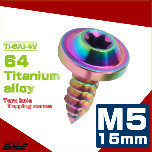 タッピングネジ M5×15mm チタン トルクス穴 フランジ付き ビス ライト