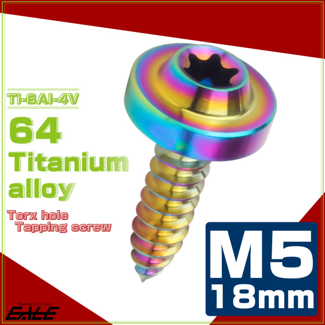 タッピングネジ M5×18mm チタン トルクス穴 フランジ付き ビス ライトカラー レインボー JA1264 【メール便可】