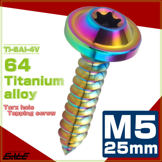 タッピングネジ M5×25mm チタン トルクス穴 フランジ付き ビス ライトカラー レインボー JA1278 【メール便可】