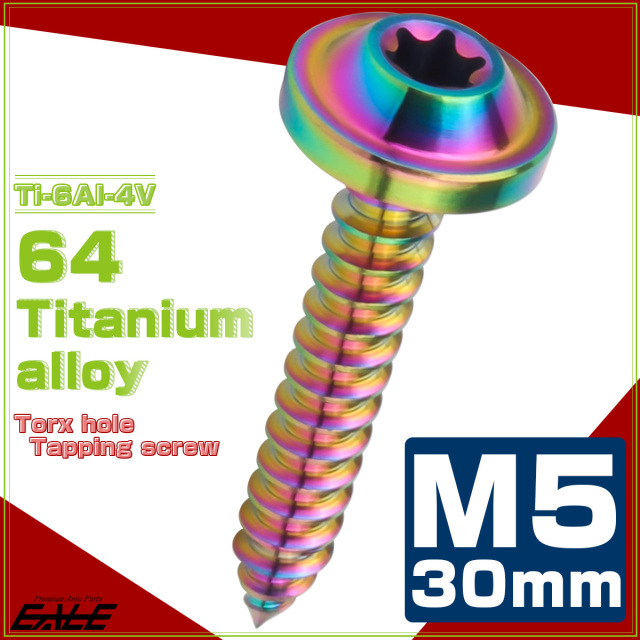 タッピングネジ M5×30mm チタン トルクス穴 フランジ付き ビス ライトカラー レインボー JA1285 【メール便可】