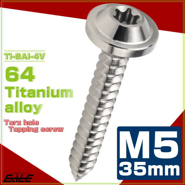 タッピングネジ M5×35mm チタン トルクス穴 フランジ付き ビス シルバー JA1288 【メール便可】