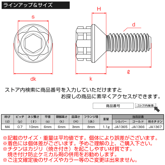 64チタン M4×10mm P0.7 マスターシリンダー 皿ボルト キャップ