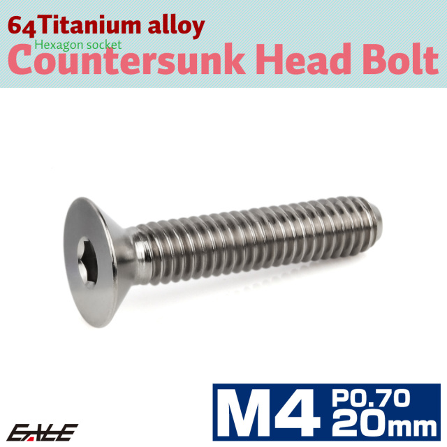 チタンボルト M4×20mm P0.7 皿ボルト 六角穴 皿 キャップボルト シルバー JA1485 【メール便可】