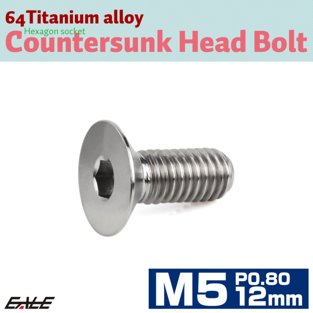 チタンボルト M5×12mm P0.8 皿ボルト 六角穴 皿 キャップボルト シルバー JA1492 【メール便可】