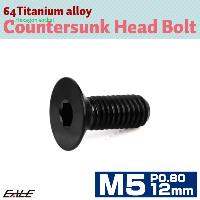 チタンボルト M5×12mm P0.8 皿ボルト 六角穴 皿 キャップボルト ブラック JA1498 【メール便可】
