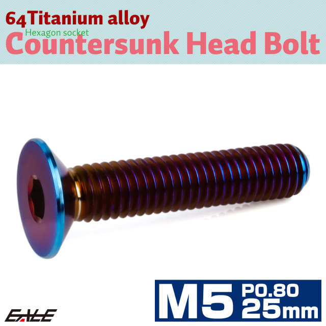 チタンボルト M5×25mm P0.8 皿ボルト 六角穴 皿 キャップボルト 焼きチタンカラー JA1518 【メール便可】