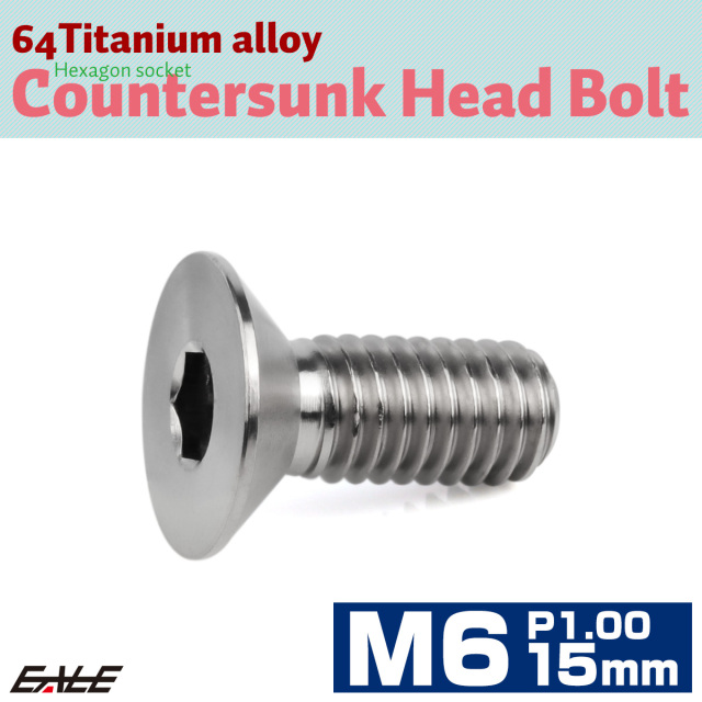 チタンボルト M6×15mm P1.0 皿ボルト 六角穴 皿 キャップボルト シルバー JA1541 【メール便可】