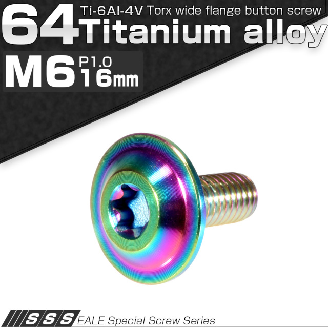 チタンボルト M6×16mm P1.00 頭部径16mm ボタンボルト トルクスヘッド レインボー 虹色 JA161 【メール便可】