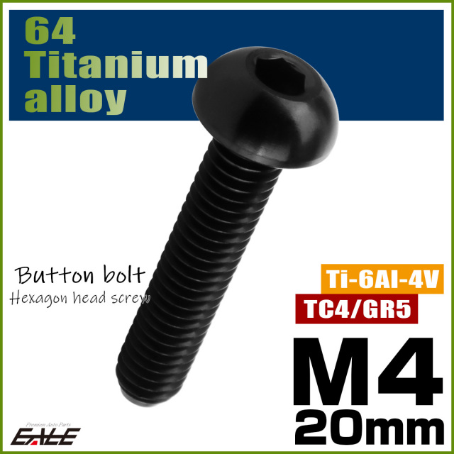 チタンボルト M4×20mm P0.7 ボタンボルト 六角穴 ブラック JA1908 【メール便可】